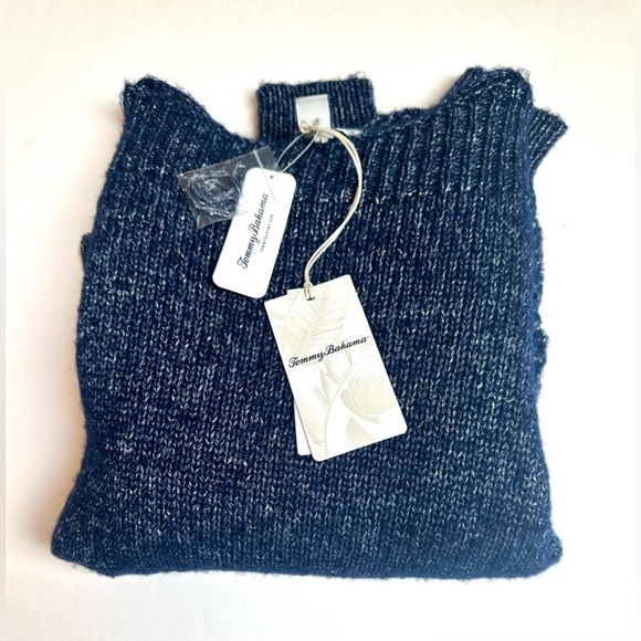 Tommy Bahama Wool Blend Shimmer Ballon Sleeve Island Navy Sweater size Med. NWT - Picture 10 of 11